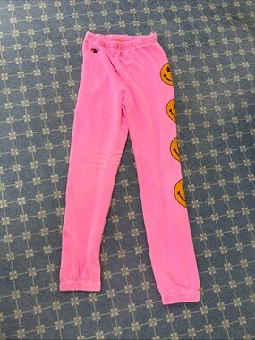 Aviator Nation Pink Sweatpants with Yellow Smiley Side Print